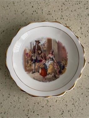 Vintage Regency Bone China Scalloped Small Dish with Pastoral Scene